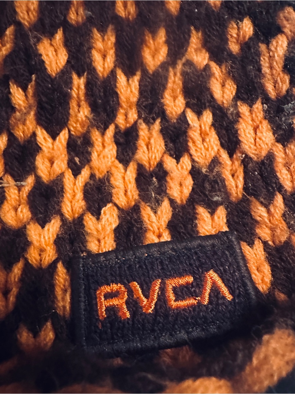 RVCA Black and Orange Patterned Knit Beanie